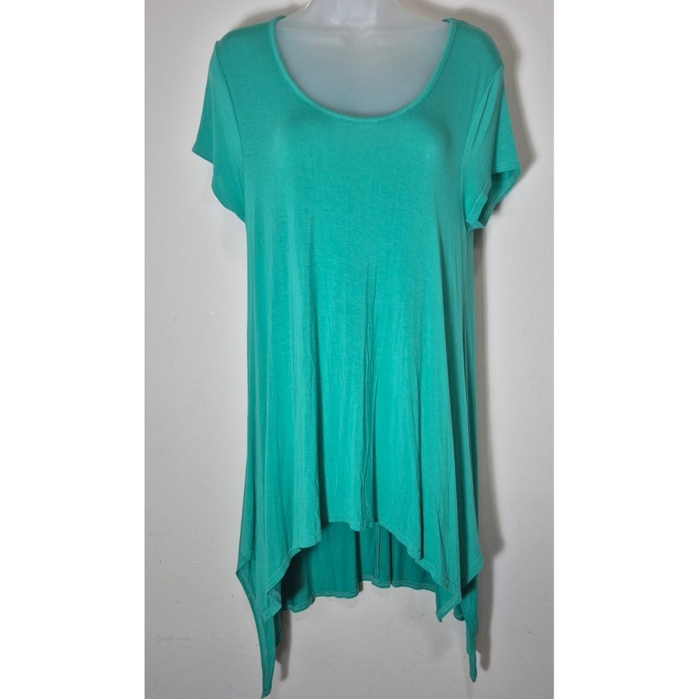 UMGEE women's green slub knit asymmetrical tunic top‎ SM high low hem flowy boho